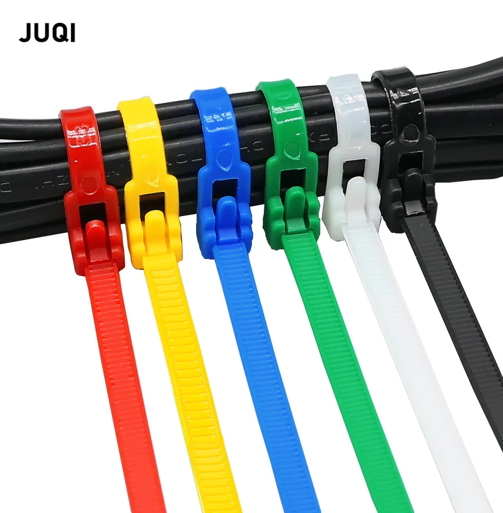 50pcs Plastic Nylon Reusable Cable Ties Can Be Released, Fixed And Bound. Color Snap Fastener Nylon Ties 5x150mm 5x200mm 5x300mm