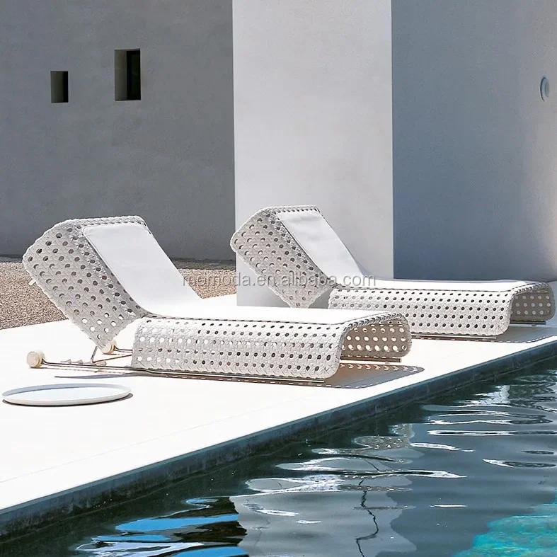 

outdoor white rattan wicker beach hotel pool side sun lounge bed wholesale furniture