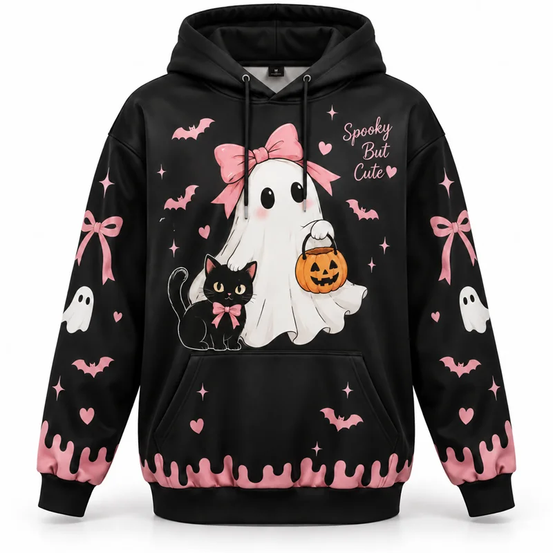Halloween Hoodie 3D All Over Print Polyester Sweatshirt Gothic Ghost Pumpkin Black Cat Skull Bat Witch Horror Streetwear Unisex