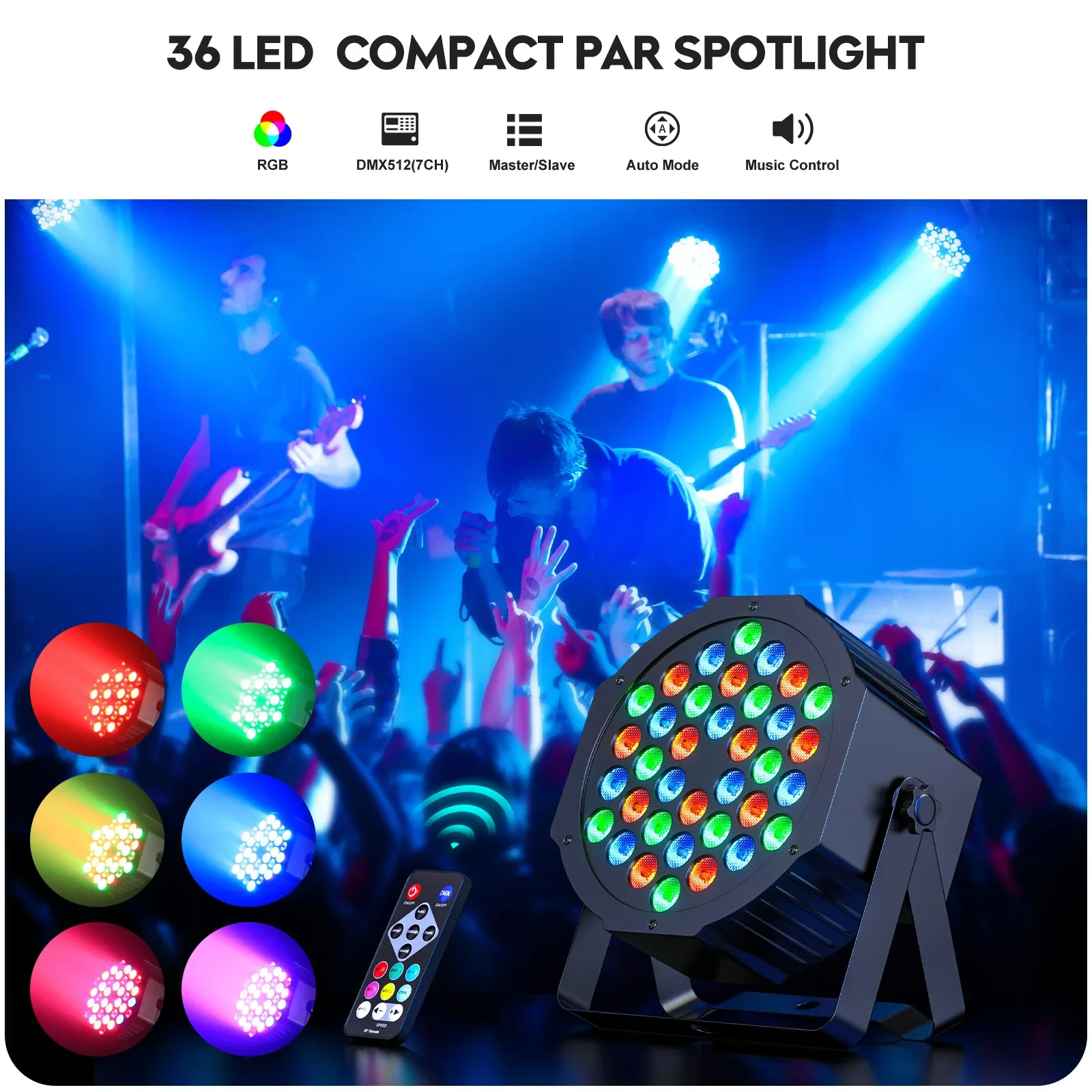 

36LED RGB DJ Stage Light with DMX512 & Sound Activation Flat PAR Uplight for Live Performance Party Wedding Bar Lighting Show