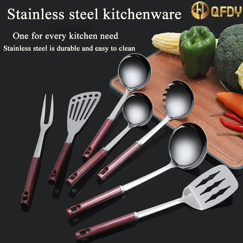 

7-piece stainless steel kitchenware Cooking Accessories Cooking utensils Wok spatula gadget handle slotted spoon