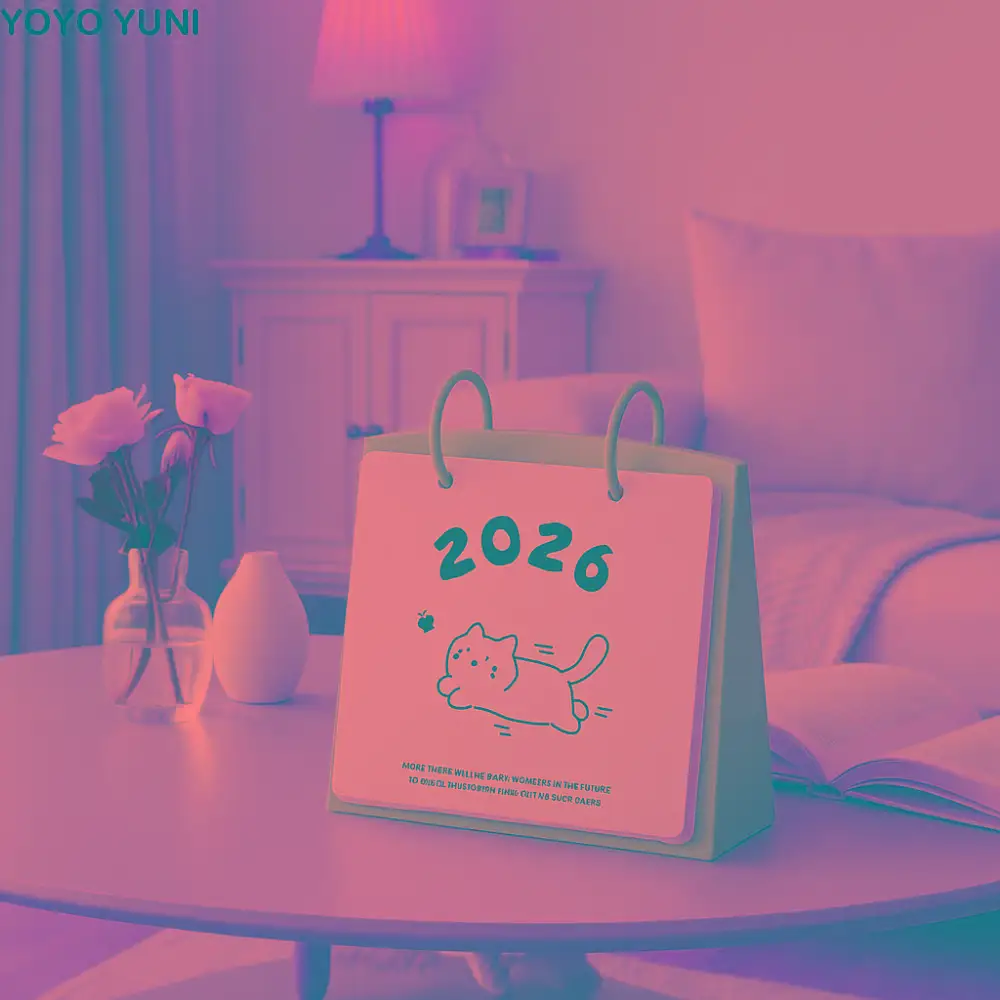 

Домашний декор, пластиковый 2026, настольный календарь с рисунком кошки, портативный стоячий флип-календарь, мультяшная устойчивая основа, ежедневник, офис