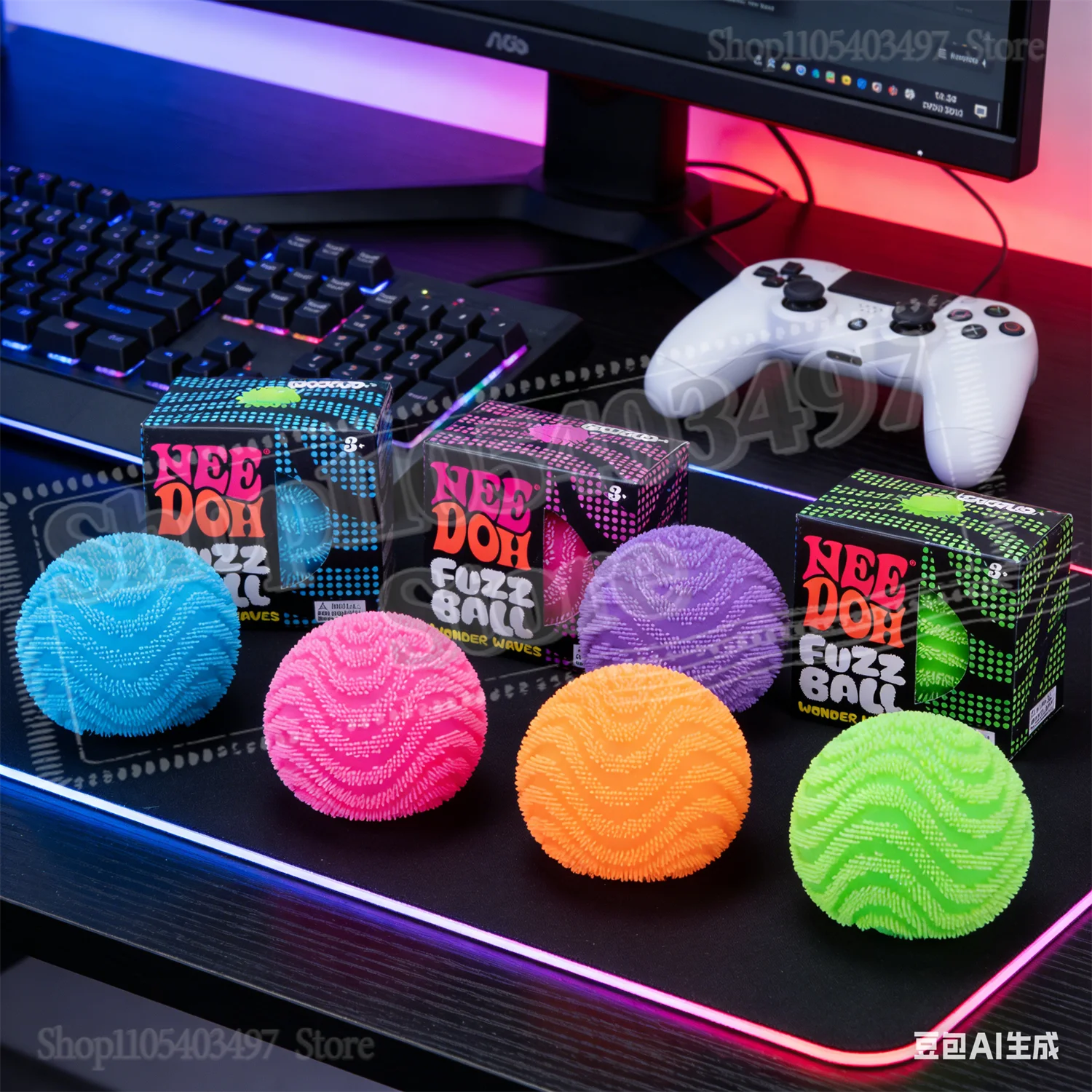 

2026 New Wonder Waves Nee Doh Fuzz Ball Purple Textured Stress Relief Squeeze Toy for Kids Adults