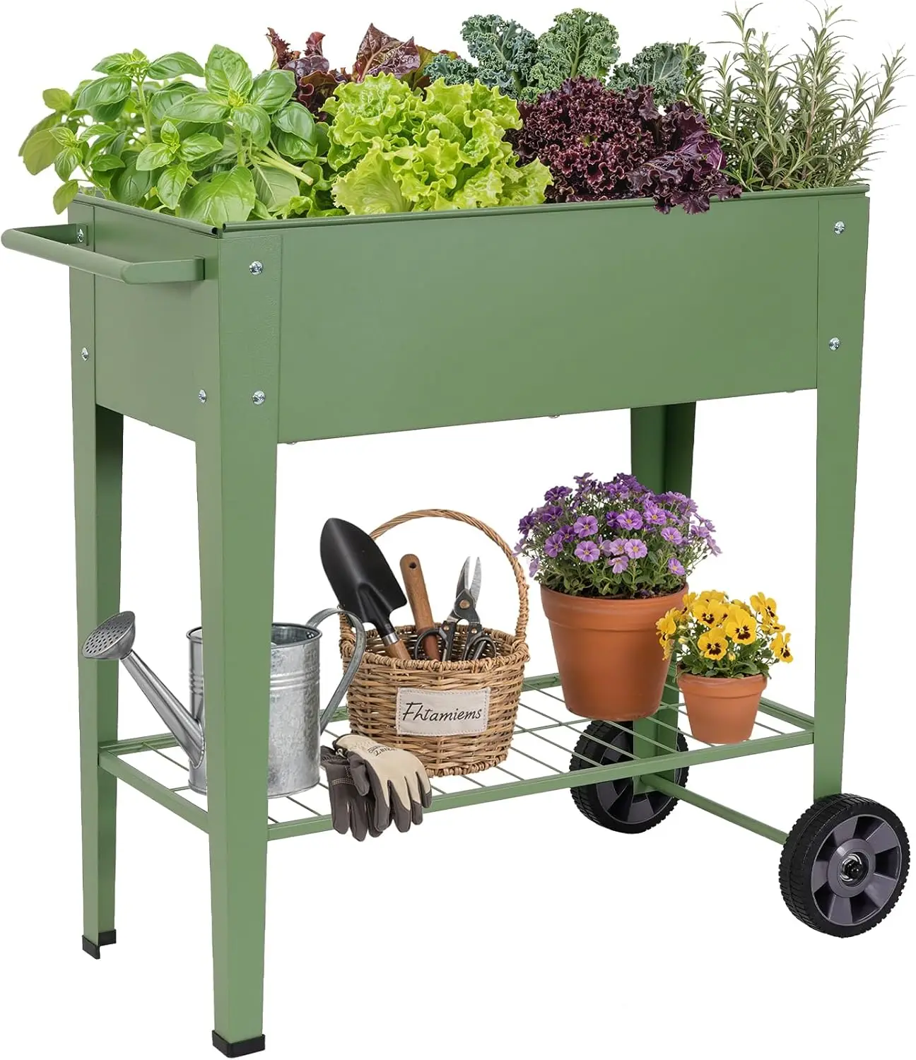 

Tall Raised Garden Bed Outdoor with Wheels, Metal Elevated Raised Planter Box with Drainage Holes for Vegetables, Flower