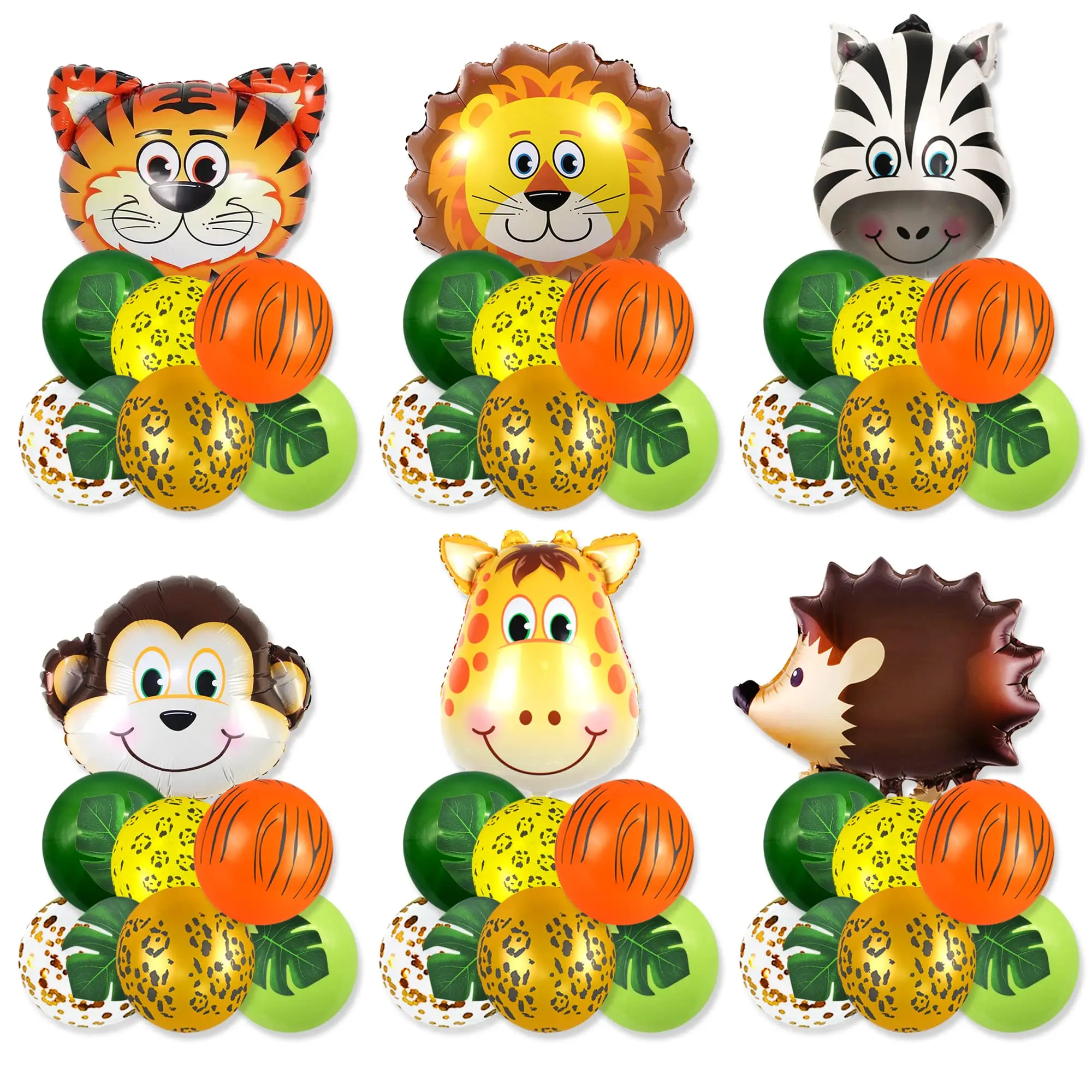 80 Pieces Jungle Animals Lion Tiger Monkey Zebra Giraffe Hedgehog Green Balloon Set Turtle Leaf Birthday Baby Party Decorations