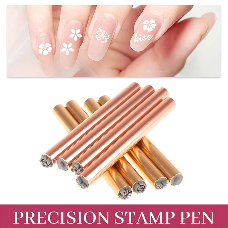 4Pcs/Set Creative Metal Nail Art Stamp Pen DIY Nail Design Stamper Gold And Pink Nails Art Stamping Tool Nails Art Dotting