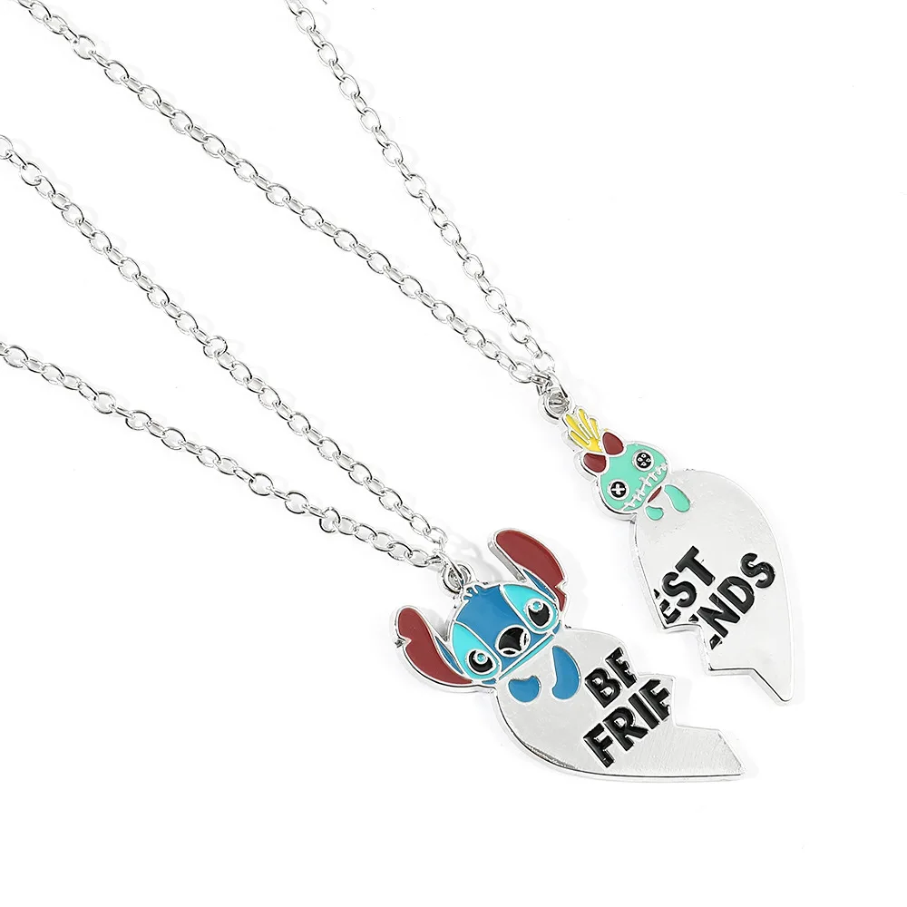 Disney Hearts Necklace for Women Stitch Necklaces Female Pendant Trend Neck Silver Color Fashion Couples Gift Stainless Steel