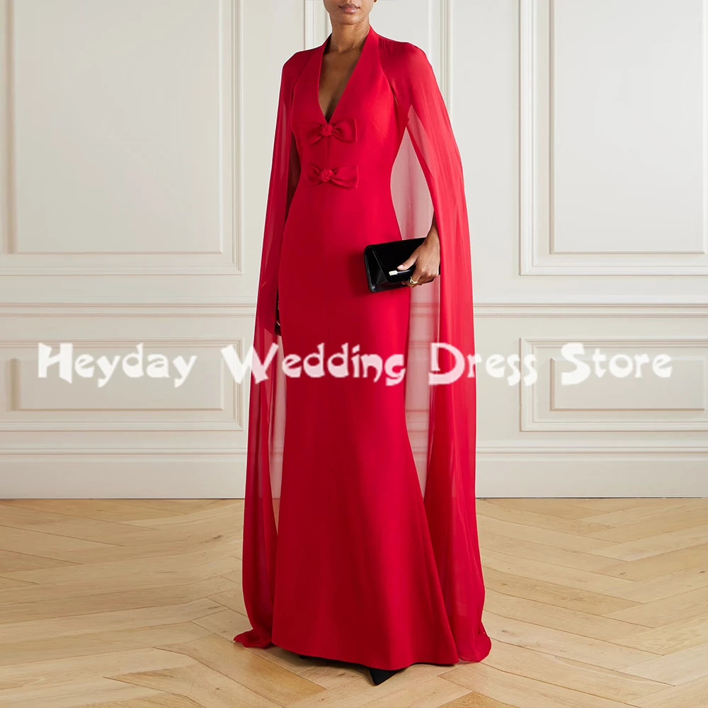 

Heyday Women's Customized V-neck Bow Mermaid Evening Dresses Sleeveless With Shawl Floor-Length Formal Elegant Dresses 2025