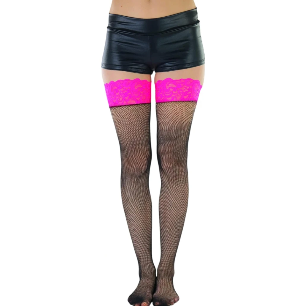 

Women Hot Pink Lace Small Mesh Stockings Sexy Over Knee Socks Women's Erotic Knee High Stockings medias de mujer
