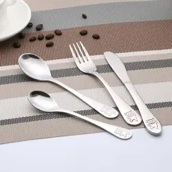 4 Pcs/set Baby Teaspoon Spoon Food Feeding Fork Knife Utensils Set of 4 Stainless Steel Kids Learning Eating Habit