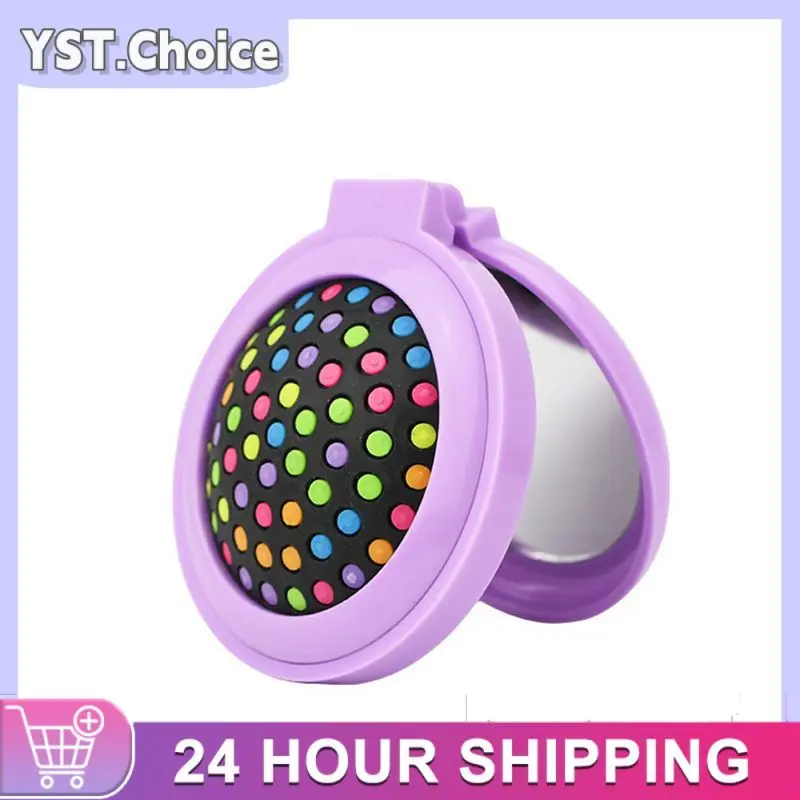 New Portable Round Comb Pocket Small Size Travel Massage Folding Comb Hair Brush With Mirror Styling 7 Colors Dropship TSLM1