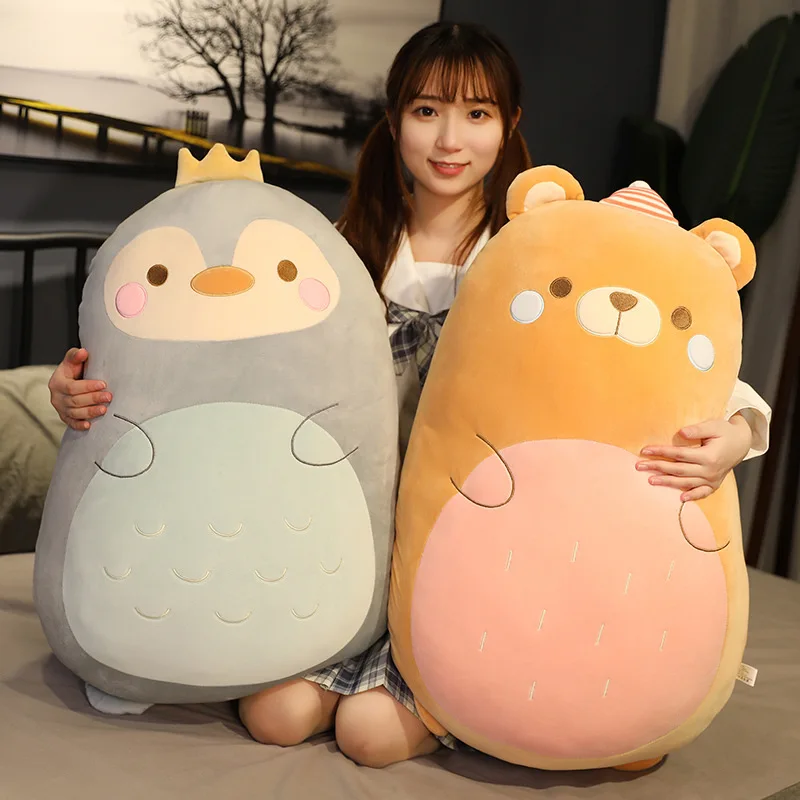 New Cute Gift Elastic Animal Toy Plush Stuffed Bear Penguin Dinosaur Pig Huggable Plushie Pillow Doll Friend with Zipper 45/60/8