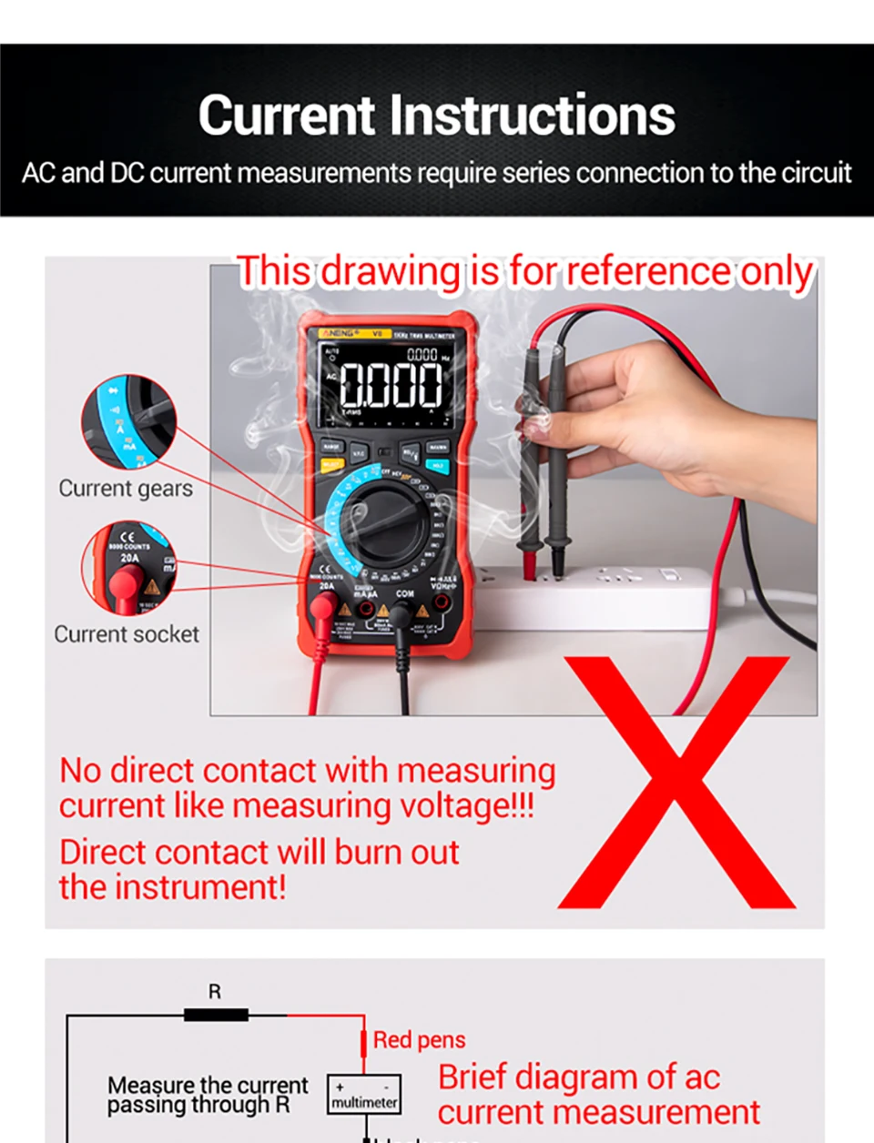 ANENG DT9205A Multifunktionales Digitalmultimeter mit 1999 Zählungen, Summer, Dioden- und Transistortest, Universalmessgerät für Elektriker – Detail 14
