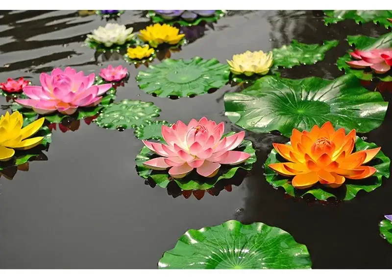 

6PCS Artificial Flowers, Faux Lotus Lilies, Fake Plastic Pond Plants for Fish Tank Decoration, Includes 4PCS Size M and 2PCS Fau