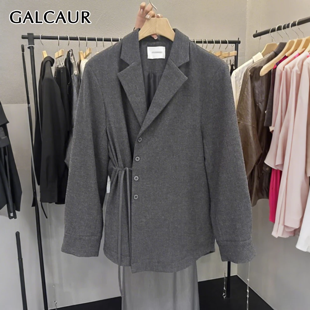 

GALCAUR однотонная куртка на шнуровке, женская свободная куртка с лацканами и длинными рукавами, элитные женские куртки, осенний стиль, модная новинка