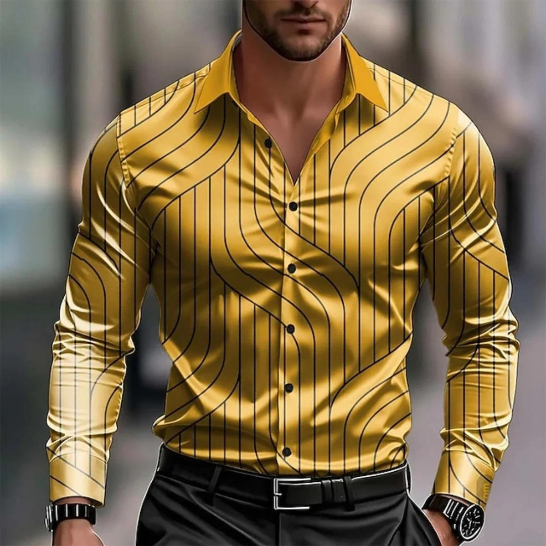 

New men's long-sleeved shirt with checkered collar. Suitable for office and casual wear in spring and autumn. Large-sized printe