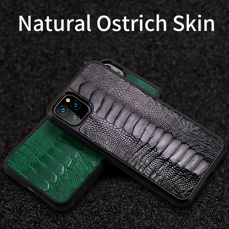 LANGSIDI Real Ostrich leather Anti-fall phone case for iPhone 13 pro Max 12 11 Pro max X XS max 7 8 plus shockproof cover New