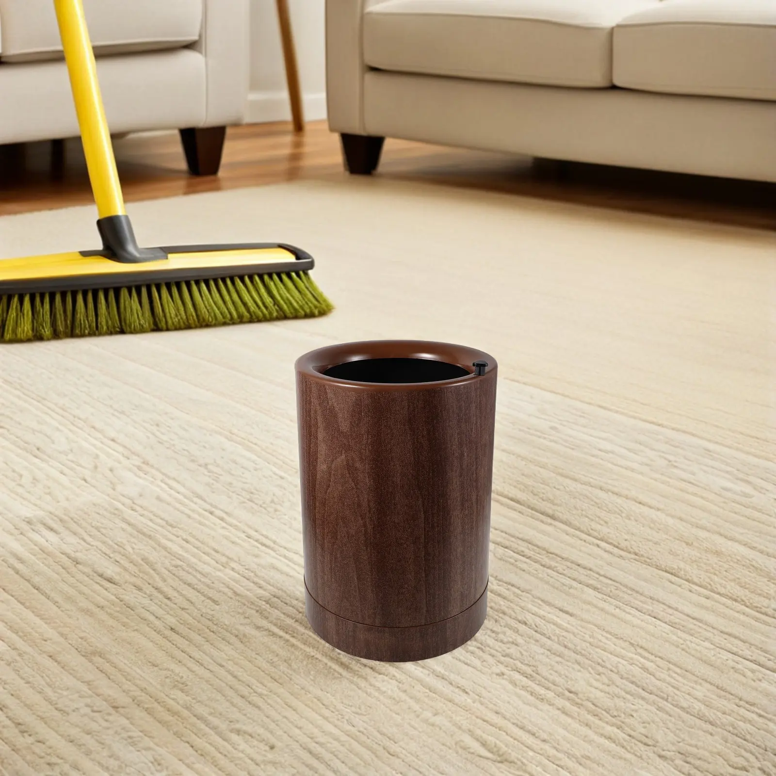 Wood Grain 9L Plastic Trash Can No Lid Inner Tub Rolling Wheels Functional Stylish Waste Bin for Bedroom Kitchen Bathroom