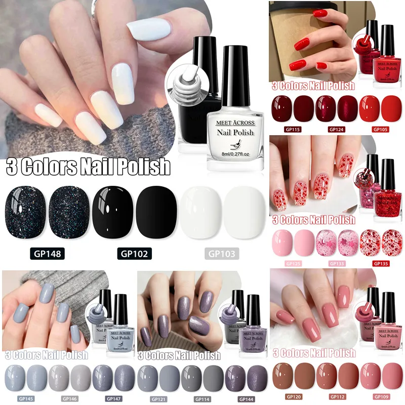 3pcs 8ml Water-Based Nail Polish Set Long Lasting Quick Drying No Need of Lamp to Cure Nail Supplies Vernis for Nails Manicure