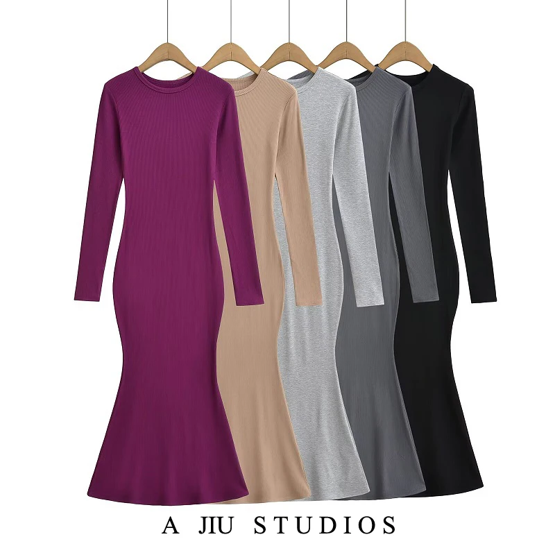 

Утягивающее облегающее платье Fi-tail на подкладке с круглым вырезом Ne Long Sve, женское весенне-осеннее сексуальное пикантное облегающее платье