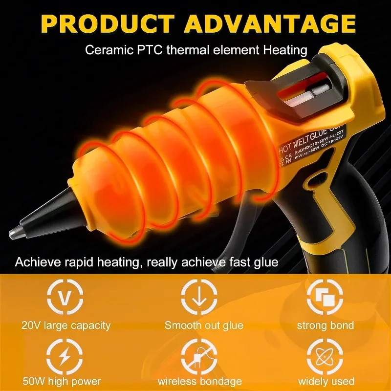 Cordless Hot Glue Gun for Dewalt 18V 20V MAX Battery use 7mm Glue Sticks Electric Heat Repair Tool Hands DIY Christmas Gifts