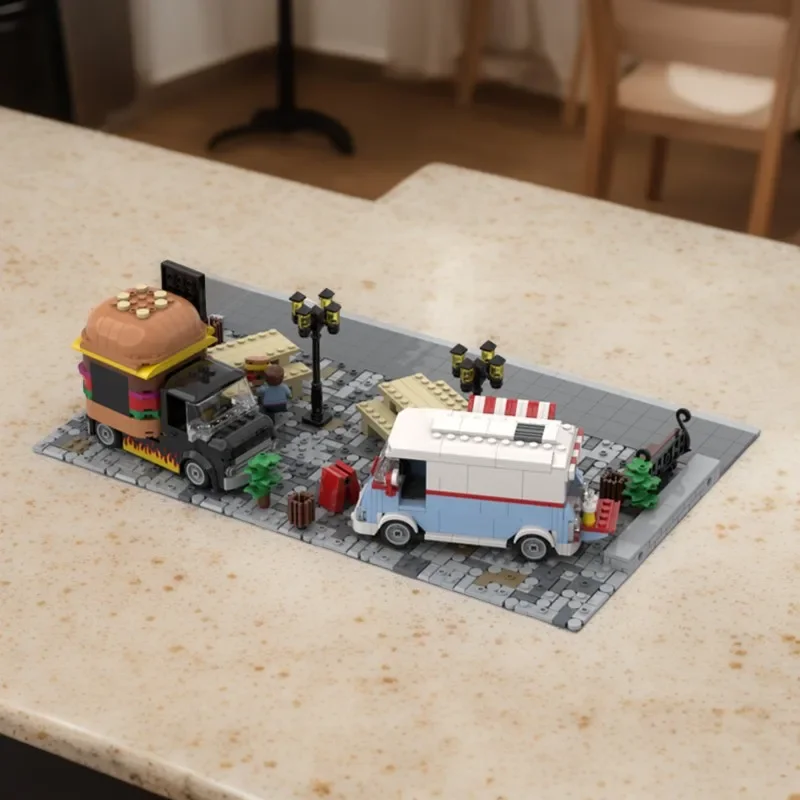 

905-Piece Modular Food Truck Area MOC – Modular Cityscape Education Model Building Blocks – Birthday DIY Toys Gift