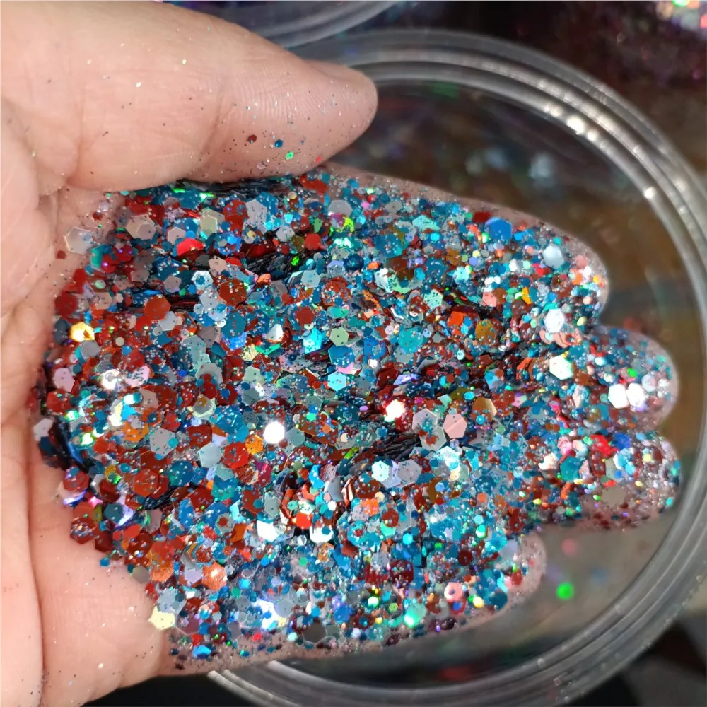 50g/Pack Holographic Chunky Nail Glitter Sequins Iridescent Mixed Hexagon Sparkly Slice Flakes Body/Eye/Manicure Glitter Powder