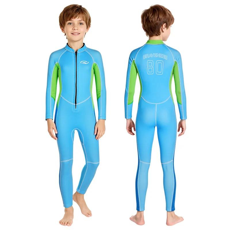 2.5mm Neoprene Boys One Piece Wetsuit Back Zipper UV Protection Warm Wetsuit For Water Sports Swimming Snorkeling Surfing