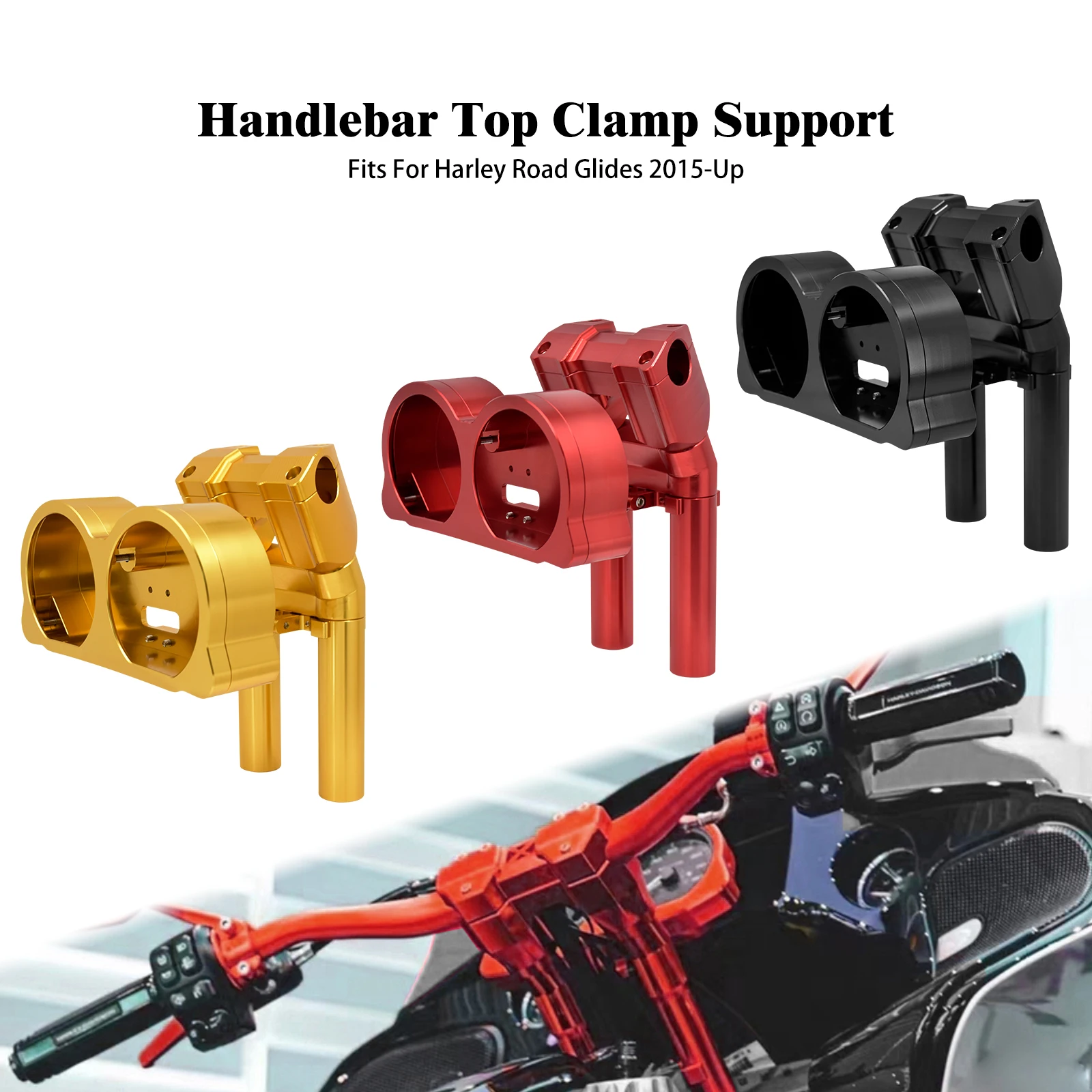 Motorcycle Handlebar Clamp Top Support Bracket Black/Red/Gold Metal For Harley Touring Road Glide FLTRX Special FLTRXS 15-Later