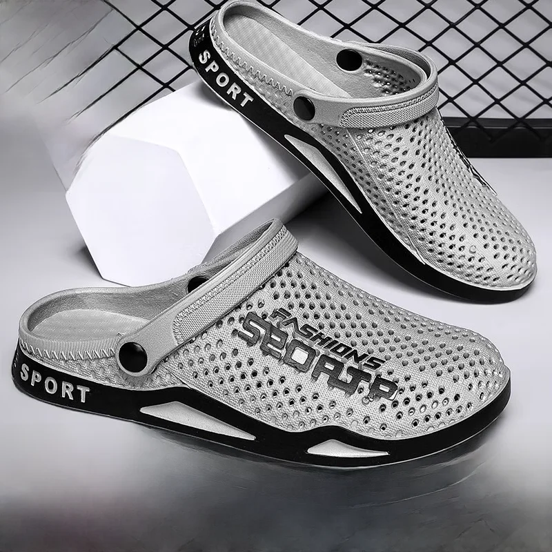 Men's Summer Spor Open-Toed Slippers Beachwear Anti-Slip Wear-Resistant PVC Flat Heel Casual Ocn Slippers