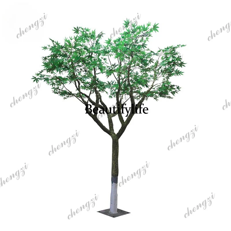 H132 Simulation Green Maple Outdoor Landscaping Ornament Garden Theme Garden Fake Plant Landscaping Real Wooden Pole