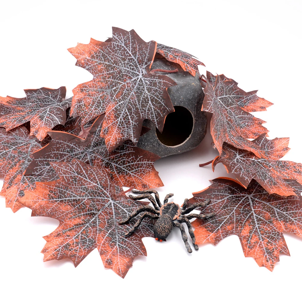 

12pcs Maple Leaf Litter For Reptile Cage Decor Pet Habitat Snake Spider Turtle Tank Decoration Reusable Leaves For Pet Supplies
