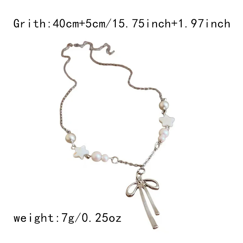 Trendy Perle Perlen Perle Band Bowknot Halskette für Frauen Einfache Stern Bogen Quaste Colliers Elegante Schlüsselbein Kette Partei Schmuck – Detail 6