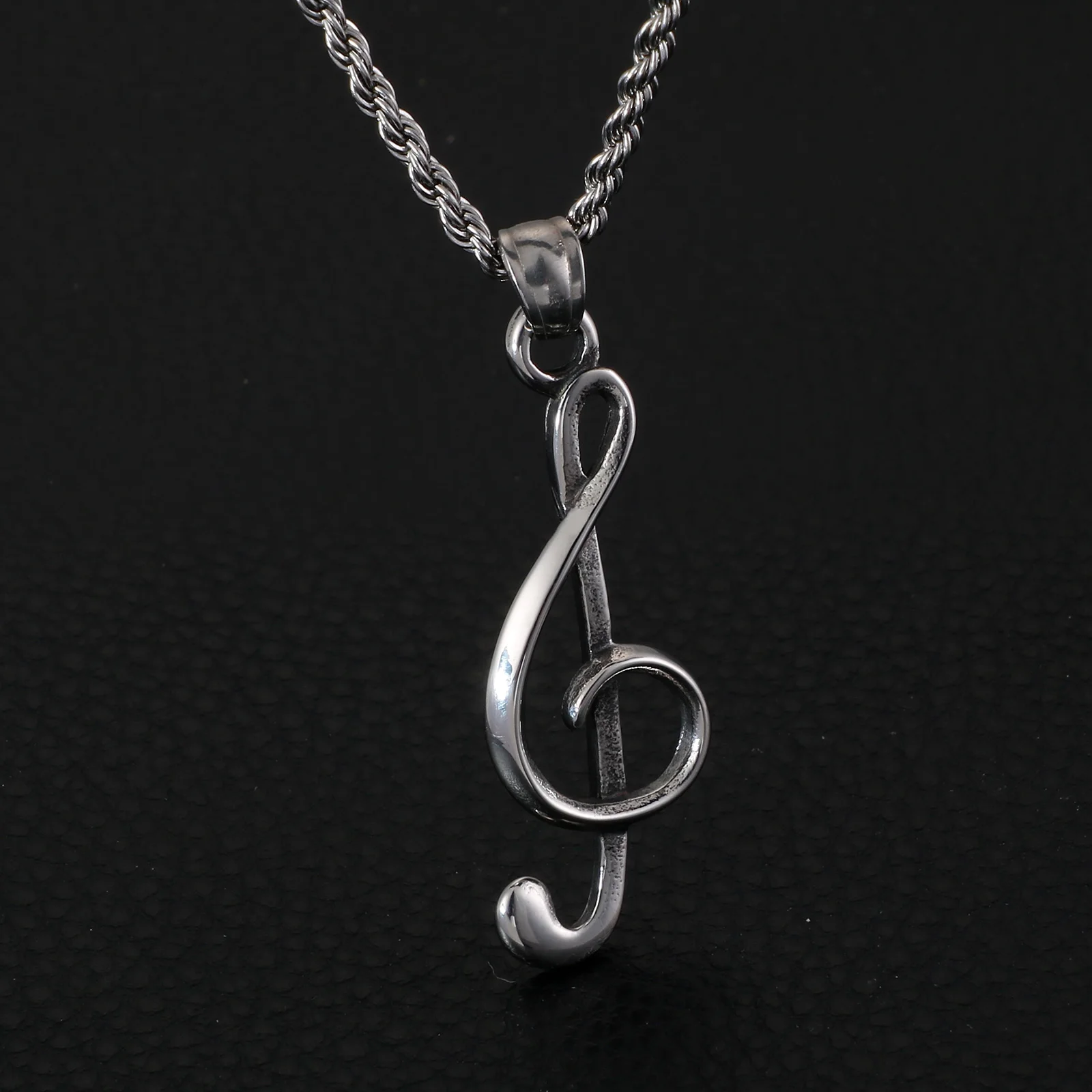 Fongten Jumping Notes Stainless Steel Pendant Necklace Light Luxury Niche Men link chain Practical Aesthetic Feeling Jewelry
