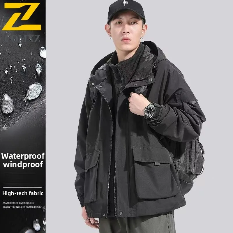 

COMXZ мужские куртки однотонные с капюшоном для пешего туризма и езды на велосипеде прочный легкий уличный плащ удобное пальто для путешествий и кемпинга