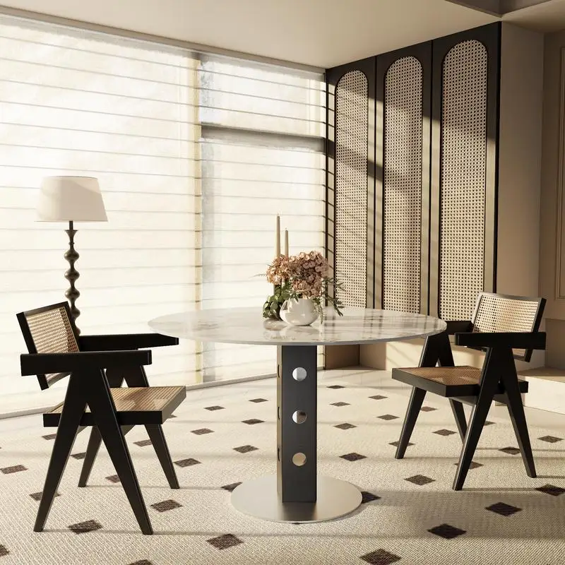 Meja Makan Bundar Kayu Solid Kecil, Gaya Farmhouse 43 inci untuk 2-4 Orang, Meja Dapur Hitam, Desain Berwarna-warni