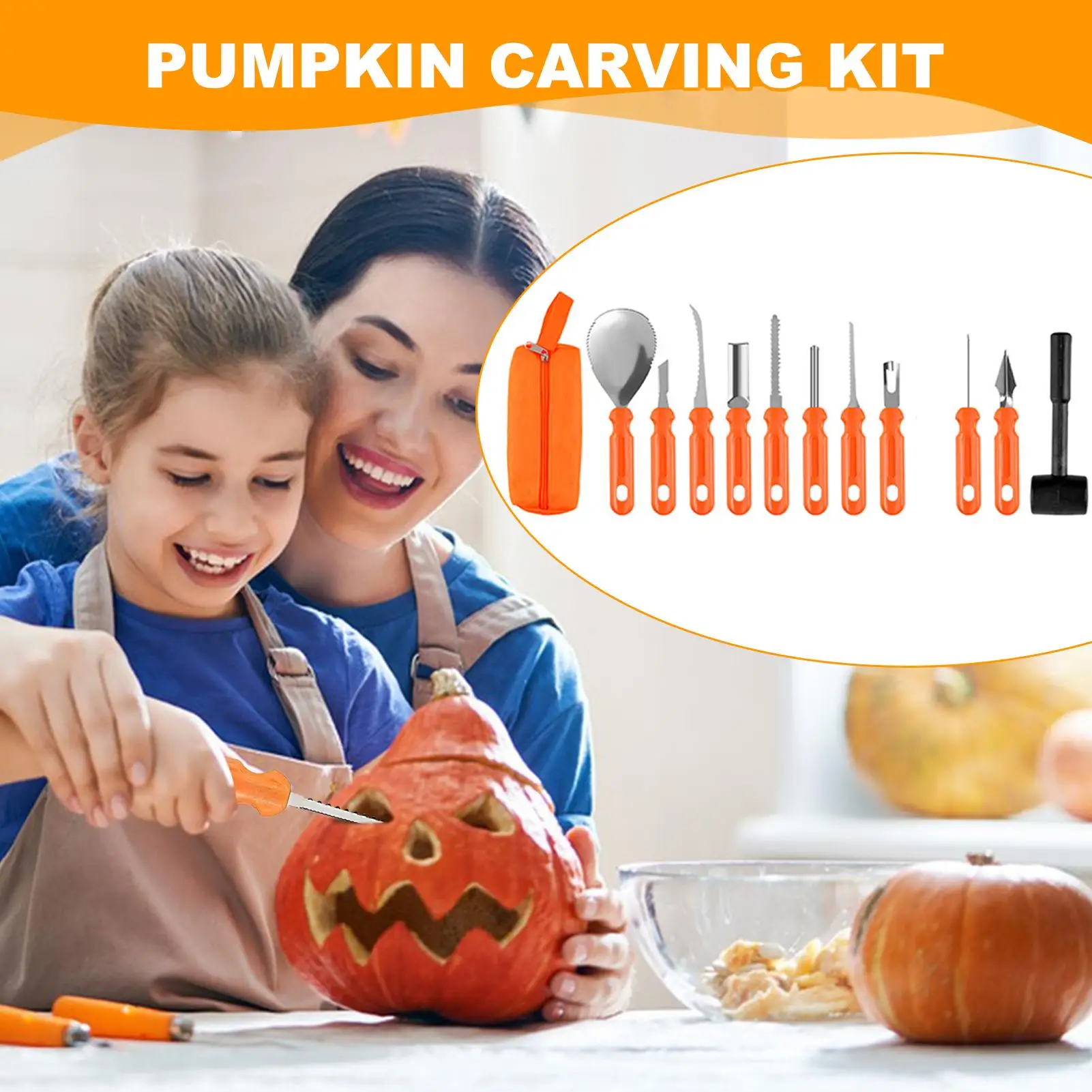 

Halloween Pumpkin Carving Kit Jack-O'-Lantern Pumpkin Carving Set 37-Piece Stainless Steel Gears With Storage Bag For Home