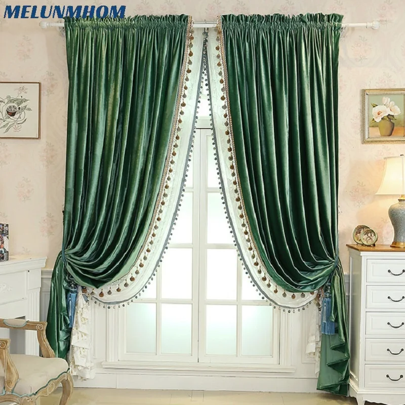 Melunmhom Italian Velvet Curtains for Living Room Bedroom Kitchen American Ultra-soft Curtain Solid Color Thickening Custom Wind