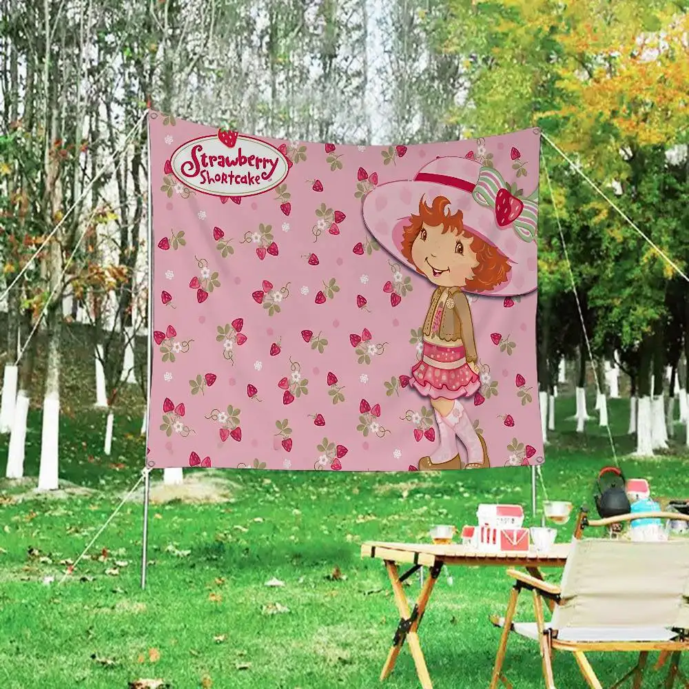 S-Strawberry-Pink Girl Printed Large Flag Art Science Fiction Room Home Decor Decor Banner