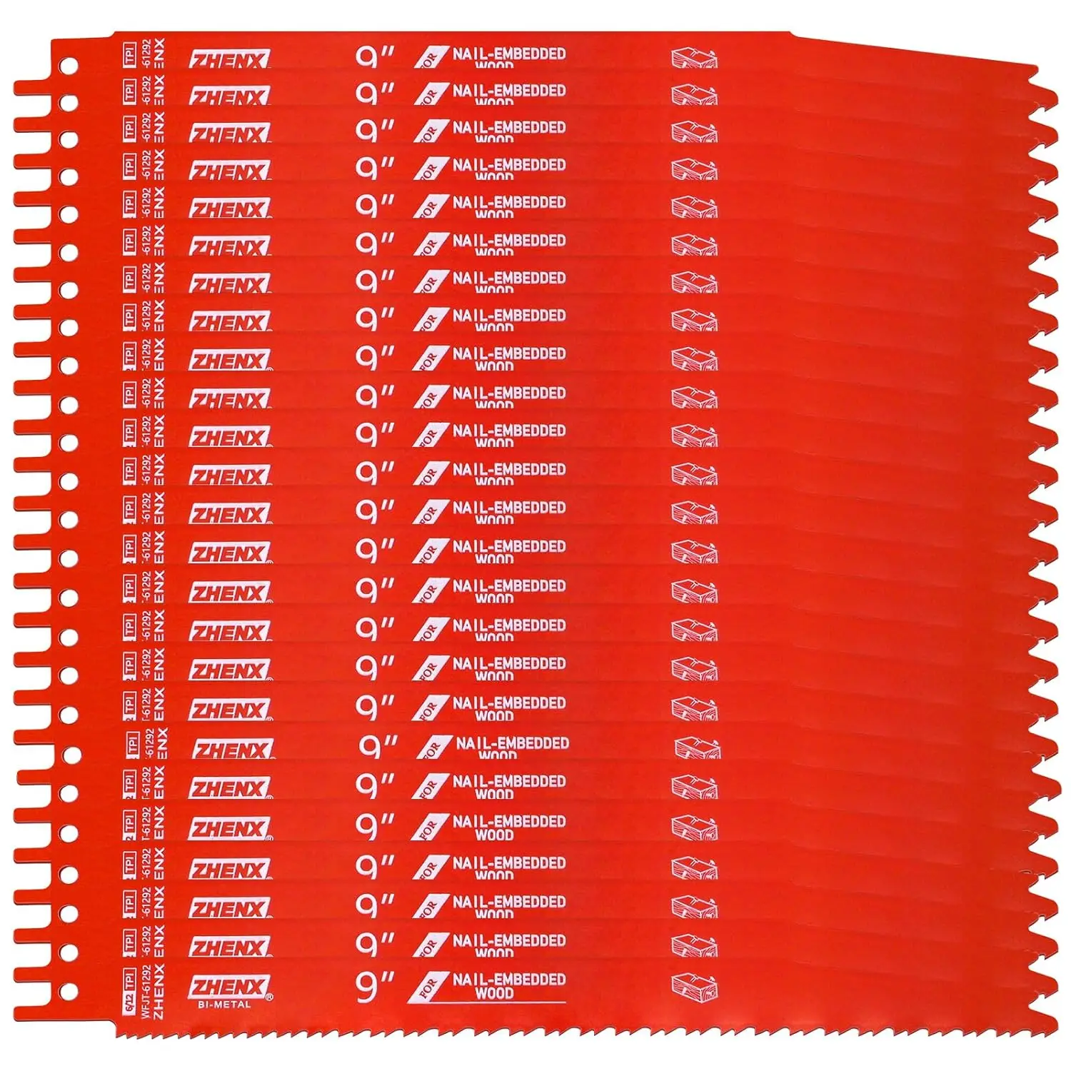 

25 Pack 6/12 TPI 9 Inch Bi-Metal Reciprocating Saw Blades for Nail-Embedded Wood with Organizer Case