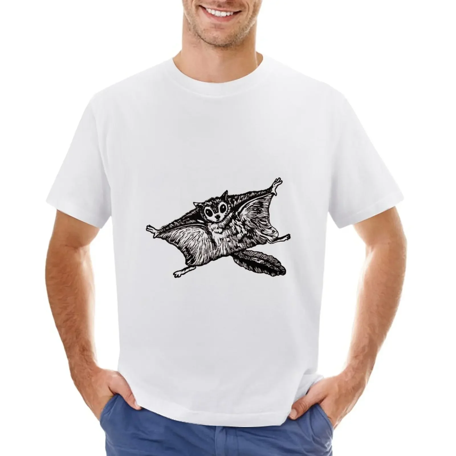 Flying Squirrel linocut T-Shirt aesthetic clothes sublime quick drying mens plain t shirts