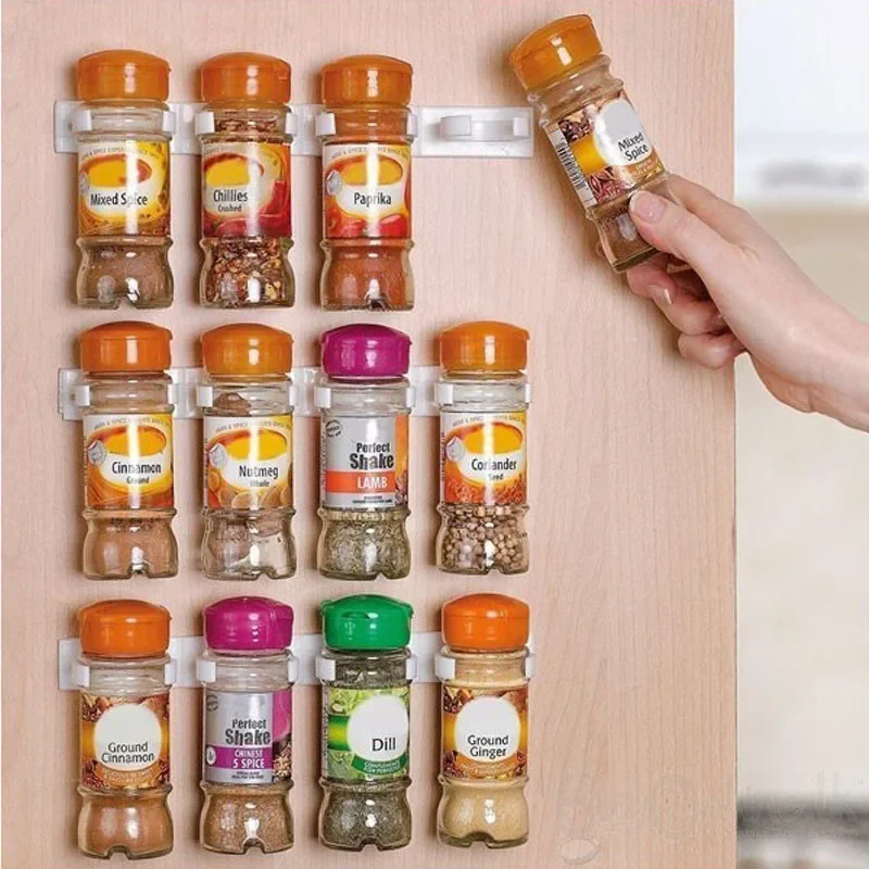 2/4pcs Kitchen Storage Rack Seasoning Jar Storage Rack Simple Bottle Clip Wall Mount Spice Bottle Stand 5 Hole Ingredient Holder