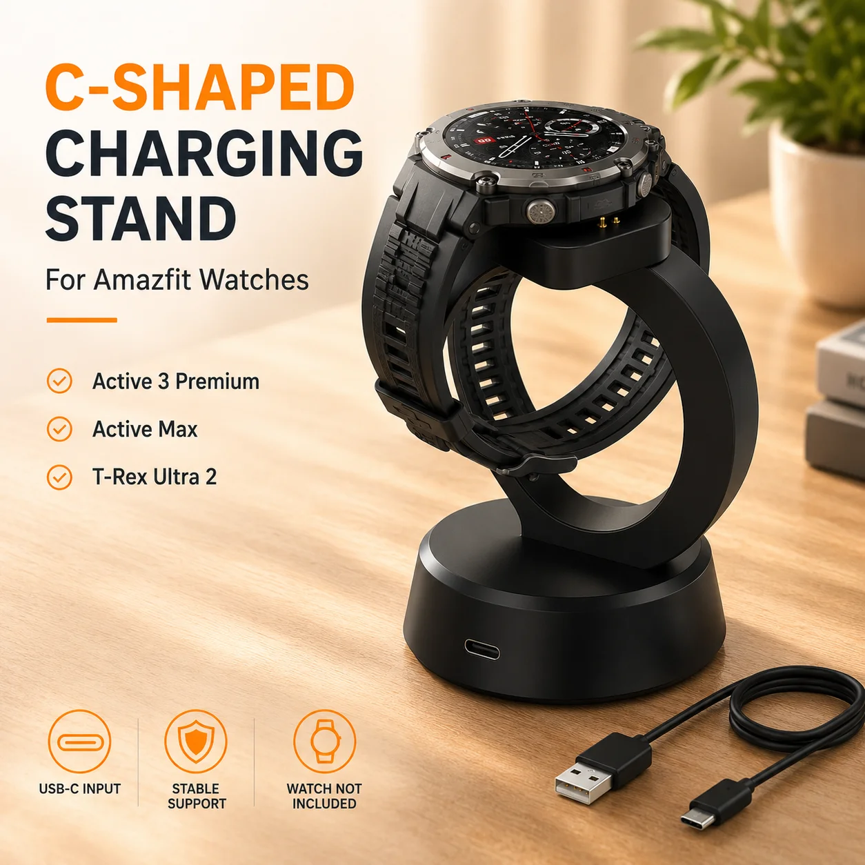 Charging Dock Charger for Huami Amazfit T-Rex 3(A2322) /T-Rex3 Pro/ Balance A2286/ Balance 2 A2429 Stand Charger Adapter Replace