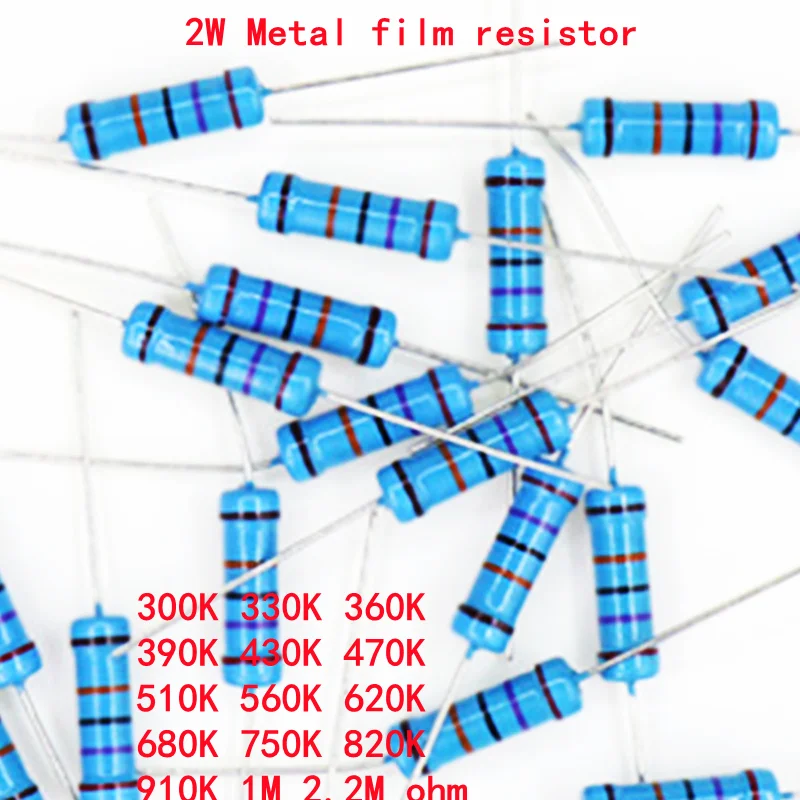 

20piece 2W Metal Film Resistor 1% 300K 330 360 390 430 470 510 560 620 680 750 820 910K 1M 2.2M Ohm High Good Quality Ohms DIP