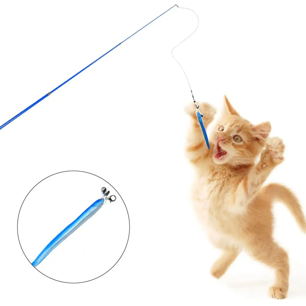 Cat Toy Cat Teaser Stick with Replaceable Bionic Fish Toy Crisp Bell Three-section Telescopic Wand for Kitten Catcher Play