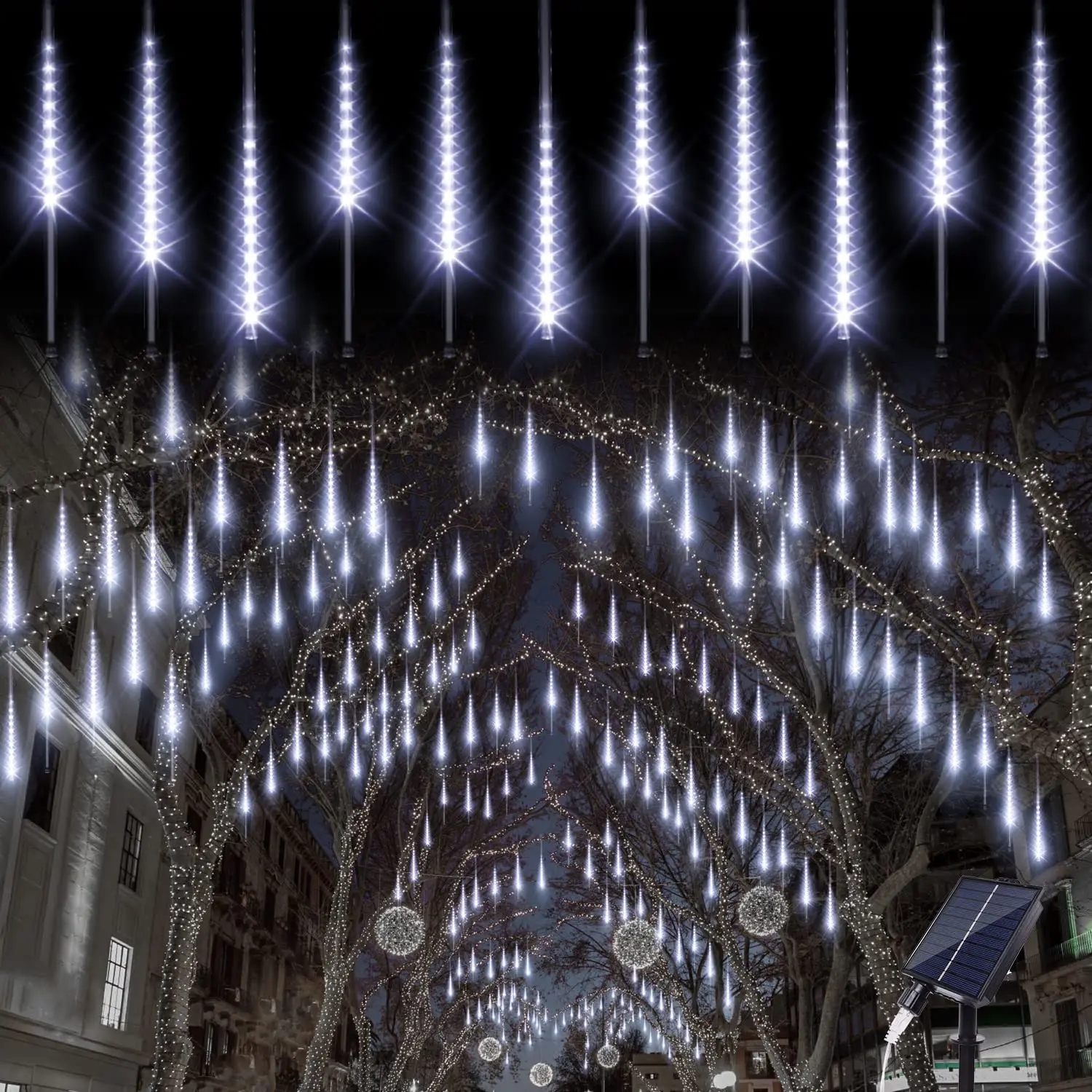 

Meteor Shower Light 8 Tube 11.8 Inch 192 LED Solar Powered Waterproof Falling Rain Lights for Outdoor Eaves Christmas Decoration