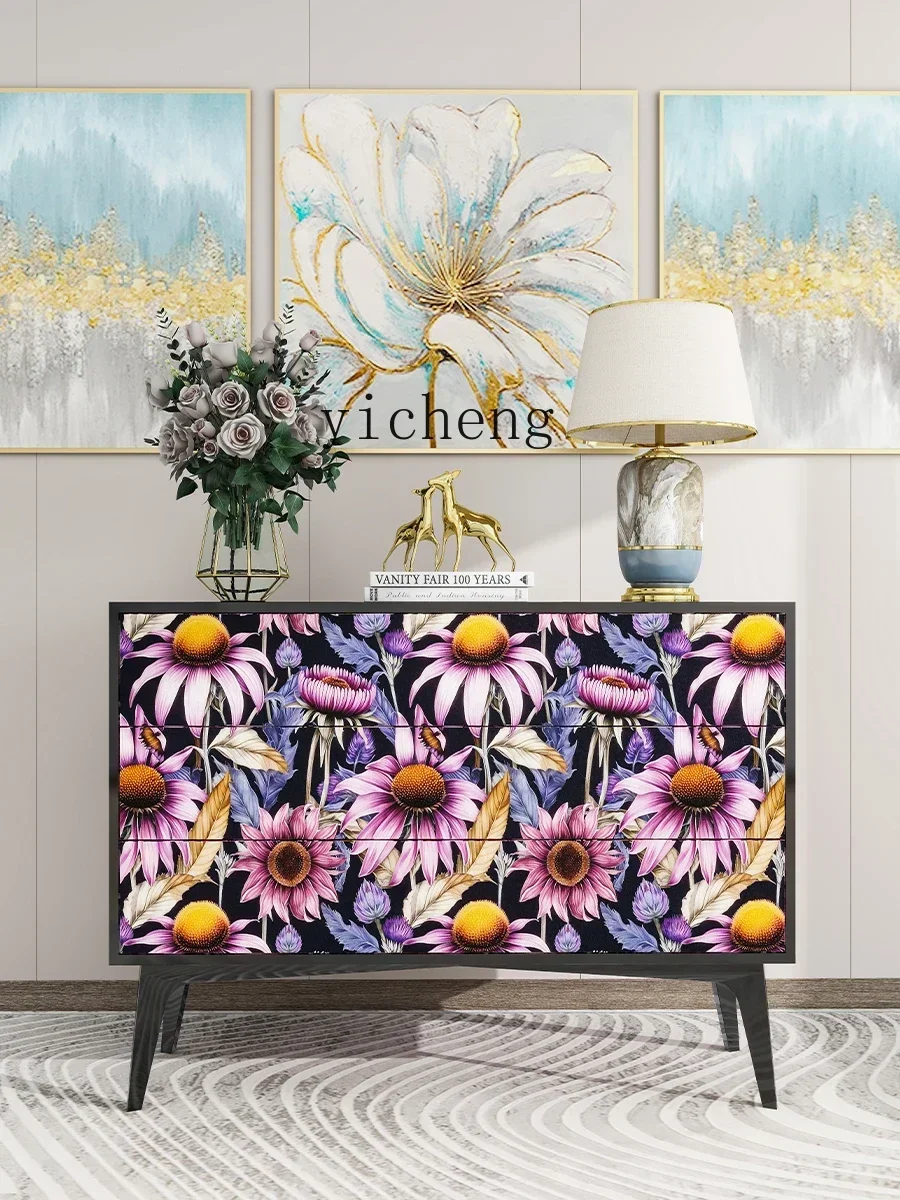 b9.21-Light Luxury Three-Bucket Cabinet Solid Wood Living Room Wall Bedroom Storage Drawer Bed Tail Storage Sofa  Cabinet