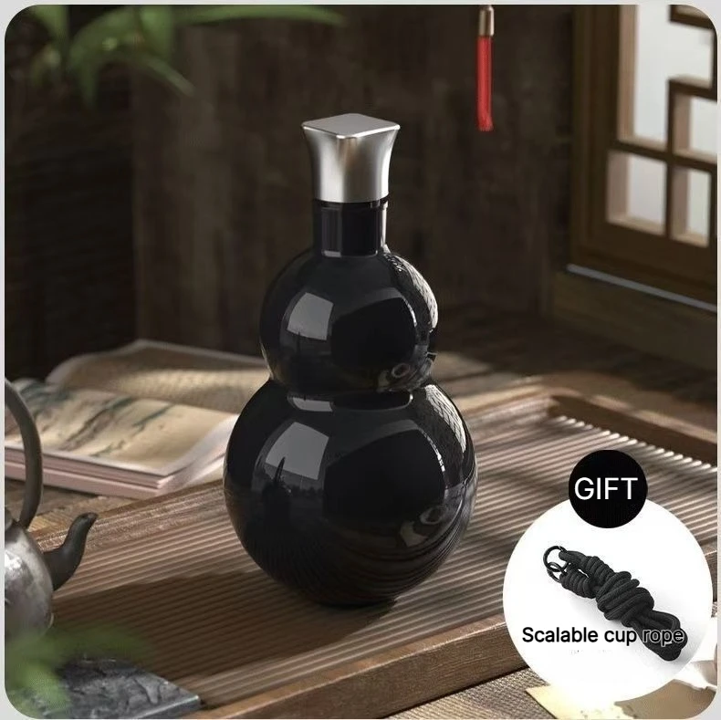 304 Stainless Steel Thermal Insulation Cup Black Game Cosplay Lanyard Outdoor Portable Wukong Theme Gourd Style Water Bottle
