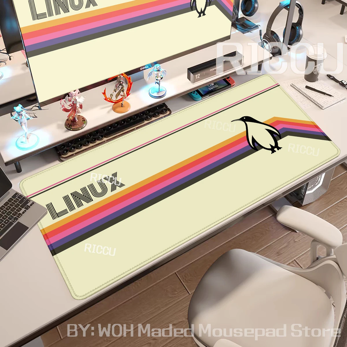 Linux Mouse Pad Mousepad For Programmer Simple lines Tablemat Gamer Cabinet Mat Retro Vhs Style Linuxs Office Extended Desk Mat