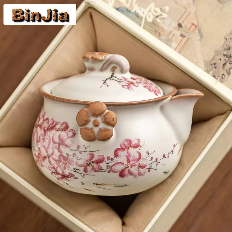 

160 мл изысканный фарфоровый чайник Lard Jelly Ru в печи, бутылка сокровища с цветком сливы, горшок для чая, чайник для замачивания, украшения для услуг